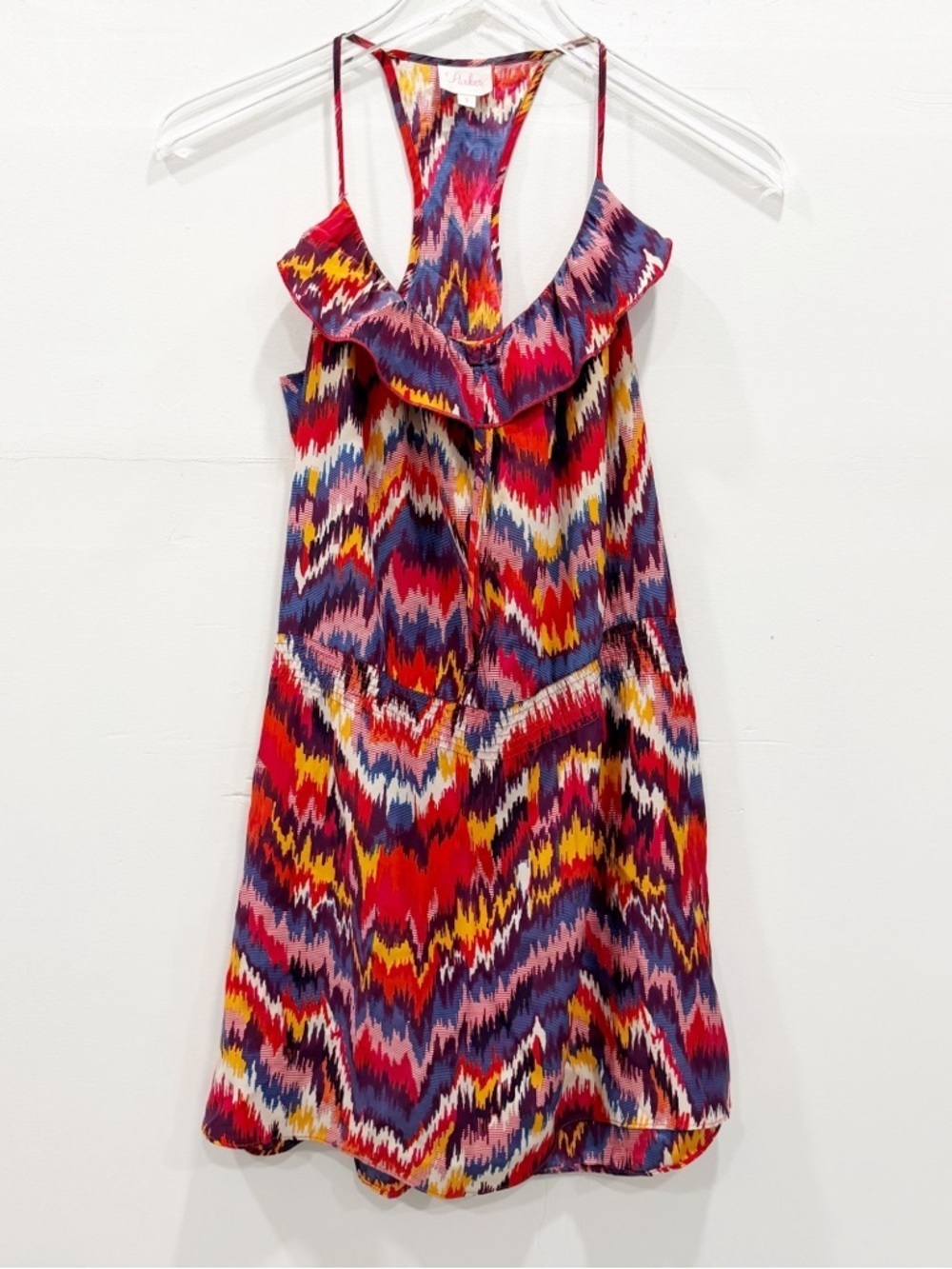 Y2K Parker Silk Thin Strap Mini Dress Colorful Pattern Small